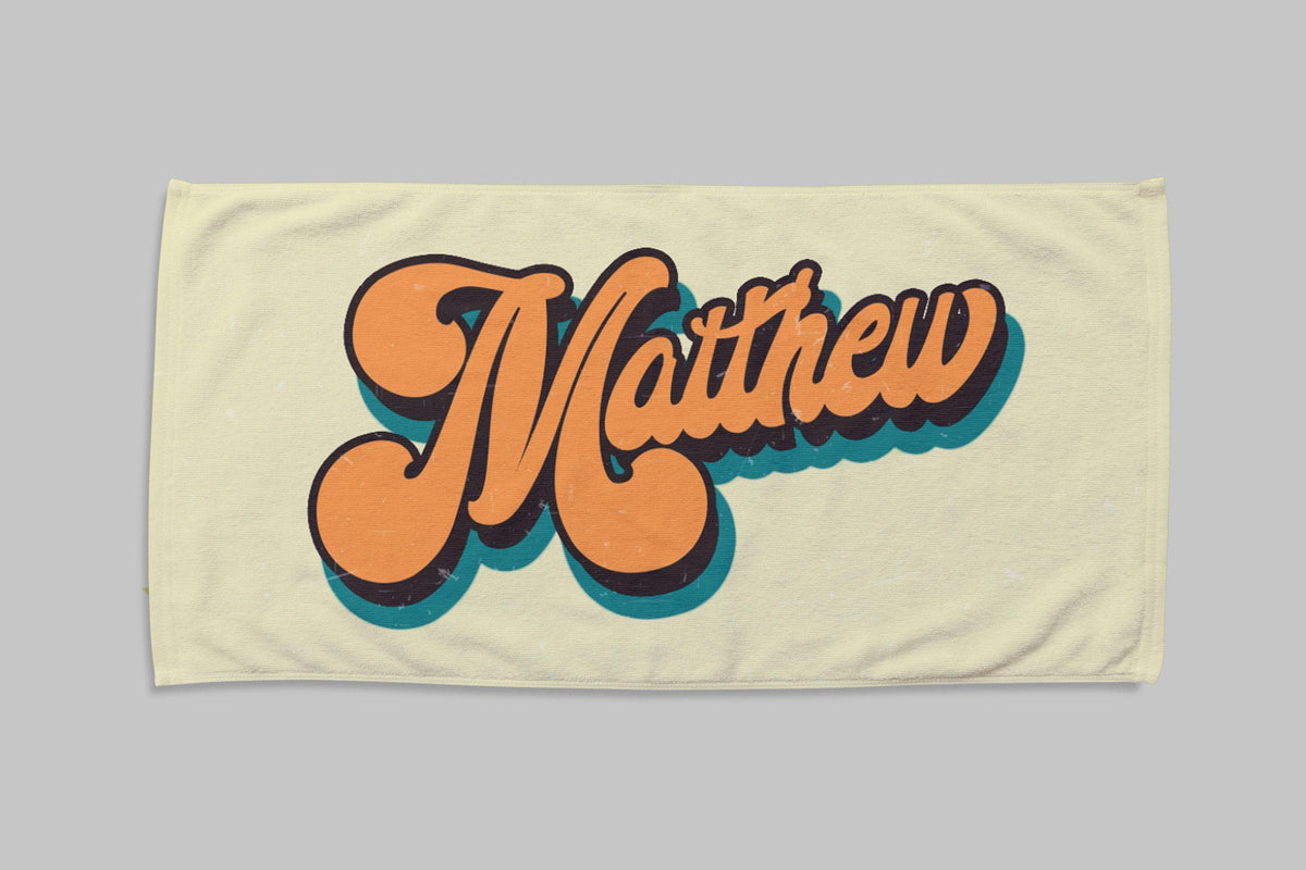 Personalized Retro Beach Towel: Custom Name, 50% Cotton, 30x60