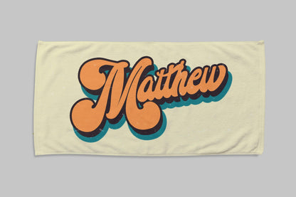 Personalized Retro Beach Towel: Custom Name, 50% Cotton, 30x60
