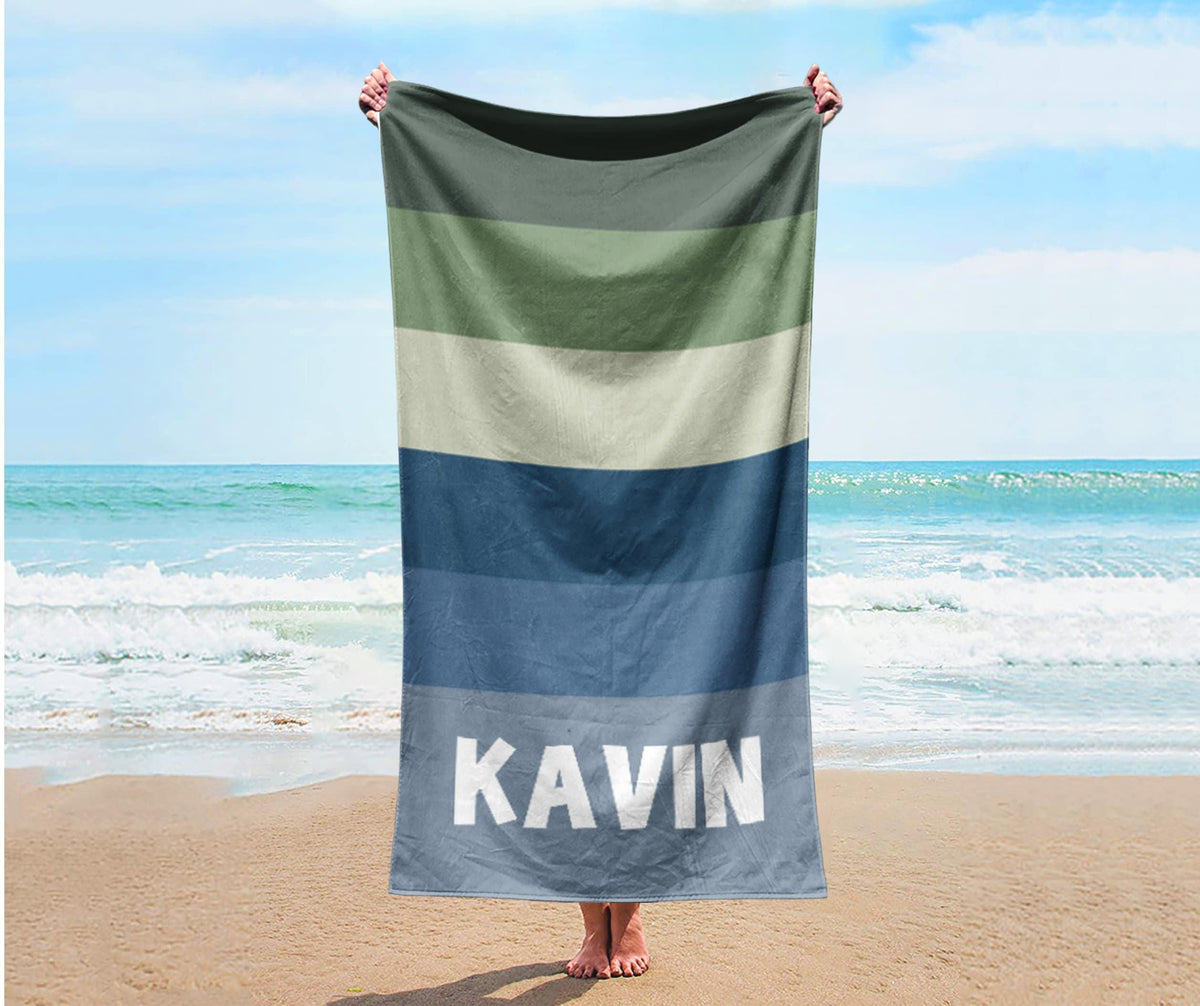 Personalized Retro Beach Towel: Custom Name, Colorful Lines