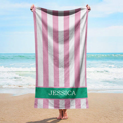Vertical Stripe Personalized Beach Towel: Custom Name Bath Towel