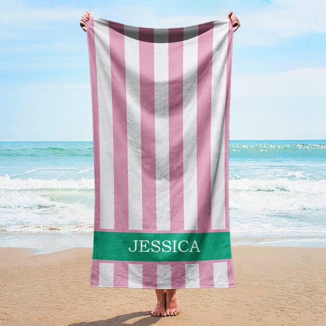 Vertical Stripe Personalized Beach Towel: Custom Name Bath Towel