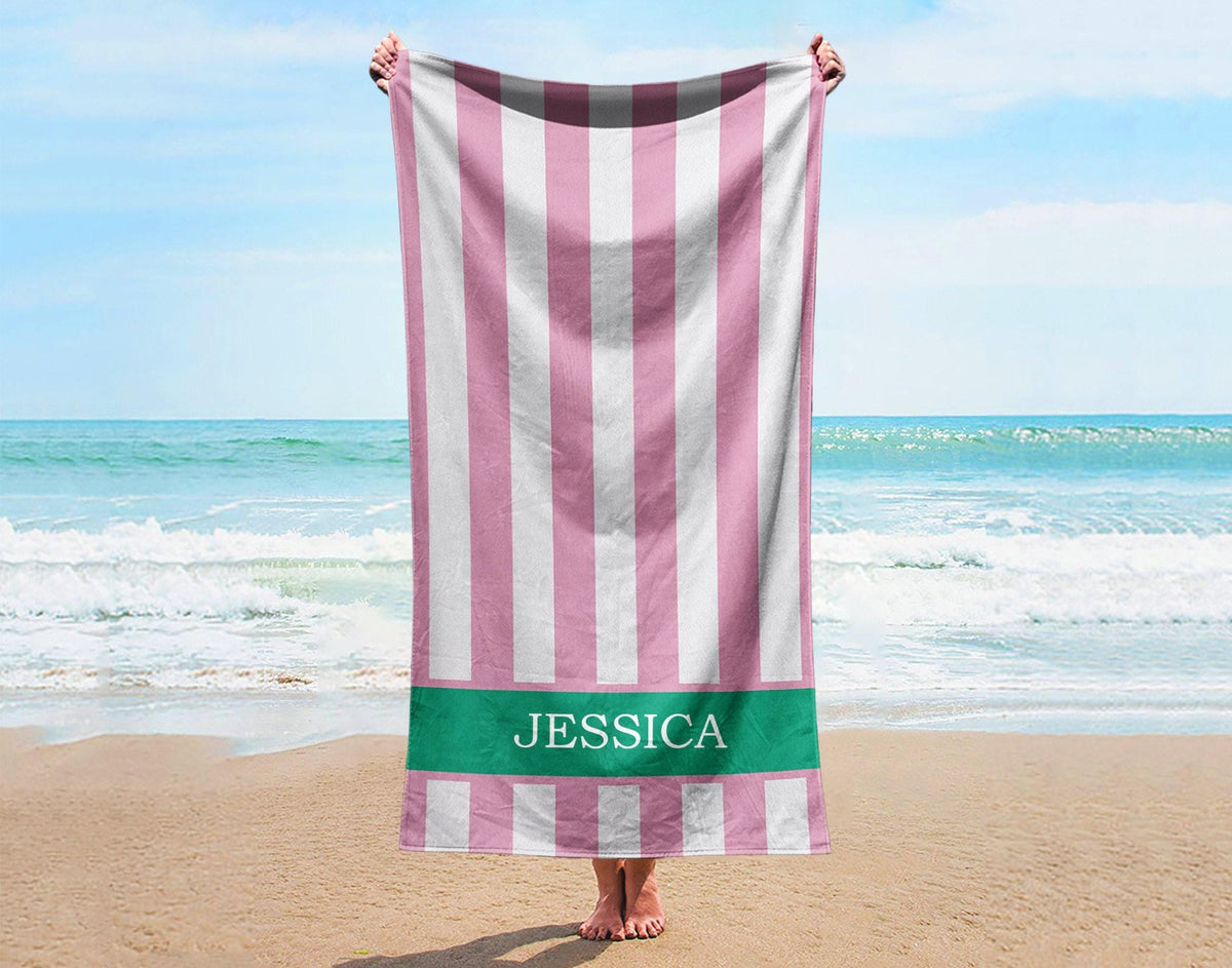 Vertical Stripe Personalized Beach Towel: Custom Name Bath Towel