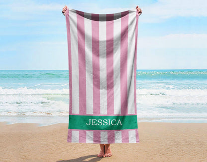 Vertical Stripe Personalized Beach Towel: Custom Name Bath Towel