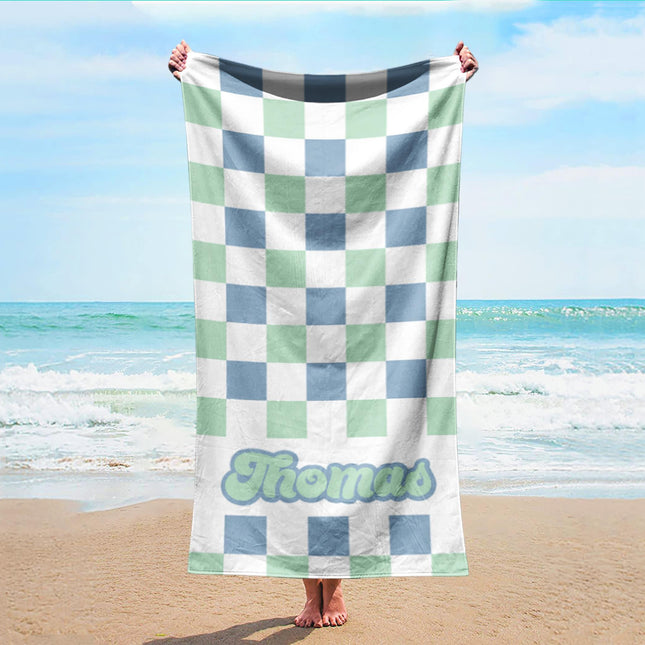 Checker Personalized Beach Towel: Custom Name Bath Towel