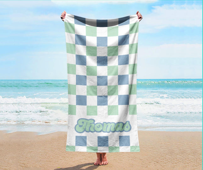 Checker Personalized Beach Towel: Custom Name Bath Towel