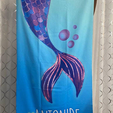 Personalized Mermaid Beach Towel: Retro Starfish Design, Custom Name
