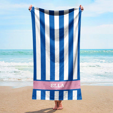 Vertical Stripe Personalized Beach Towel: Custom Name Bath Towel