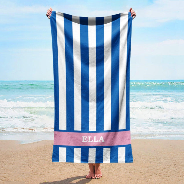 Vertical Stripe Personalized Beach Towel: Custom Name Bath Towel