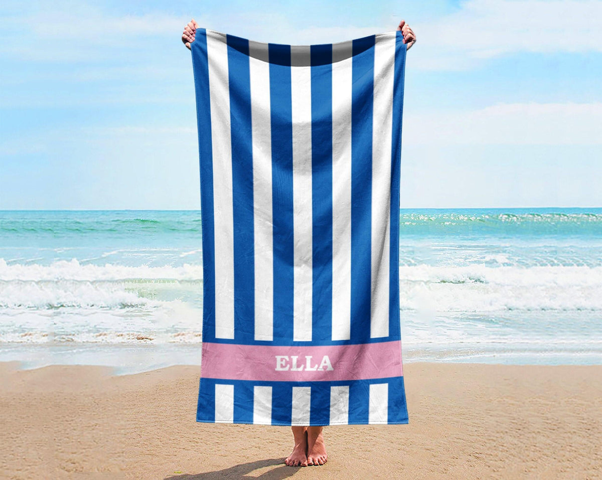 Vertical Stripe Personalized Beach Towel: Custom Name Bath Towel