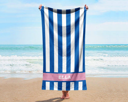 Vertical Stripe Personalized Beach Towel: Custom Name Bath Towel