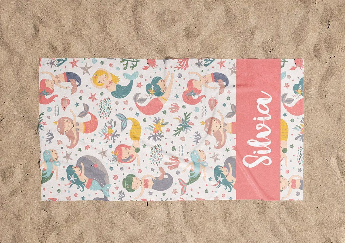 Personalized Mermaid Beach Towel: Retro Custom Kids Pool Towel