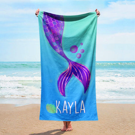 Personalized Mermaid Beach Towel: Retro Starfish Design, Custom Name