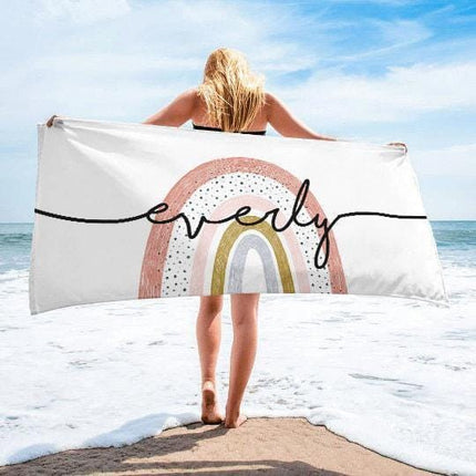 Personalized Rainbow Beach Towel: Custom Name Vacation Gift