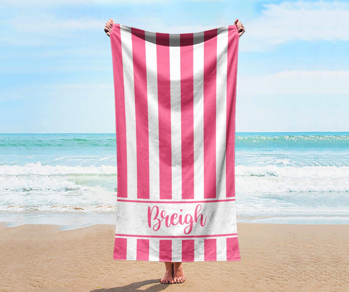 Personalized Stripe Beach Towel: Custom Name Vacation Gift
