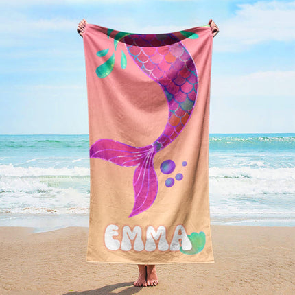 Personalized Mermaid Beach Towel: Retro Starfish Design, Custom Name