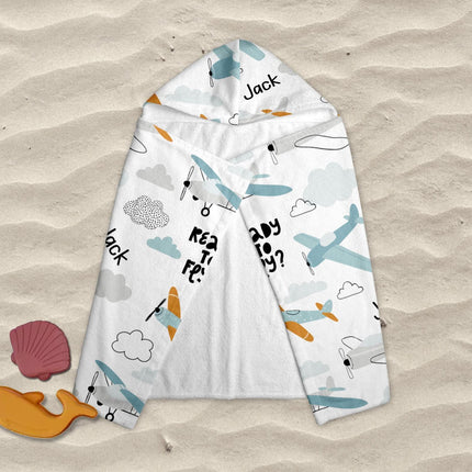 Personalized Kids Hooded Towel: Truck & Dino Pattern, Custom Beach Poncho