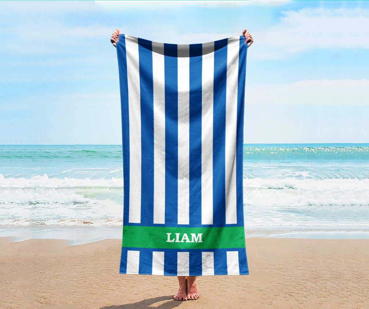 Vertical Stripe Personalized Beach Towel: Custom Name Bath Towel