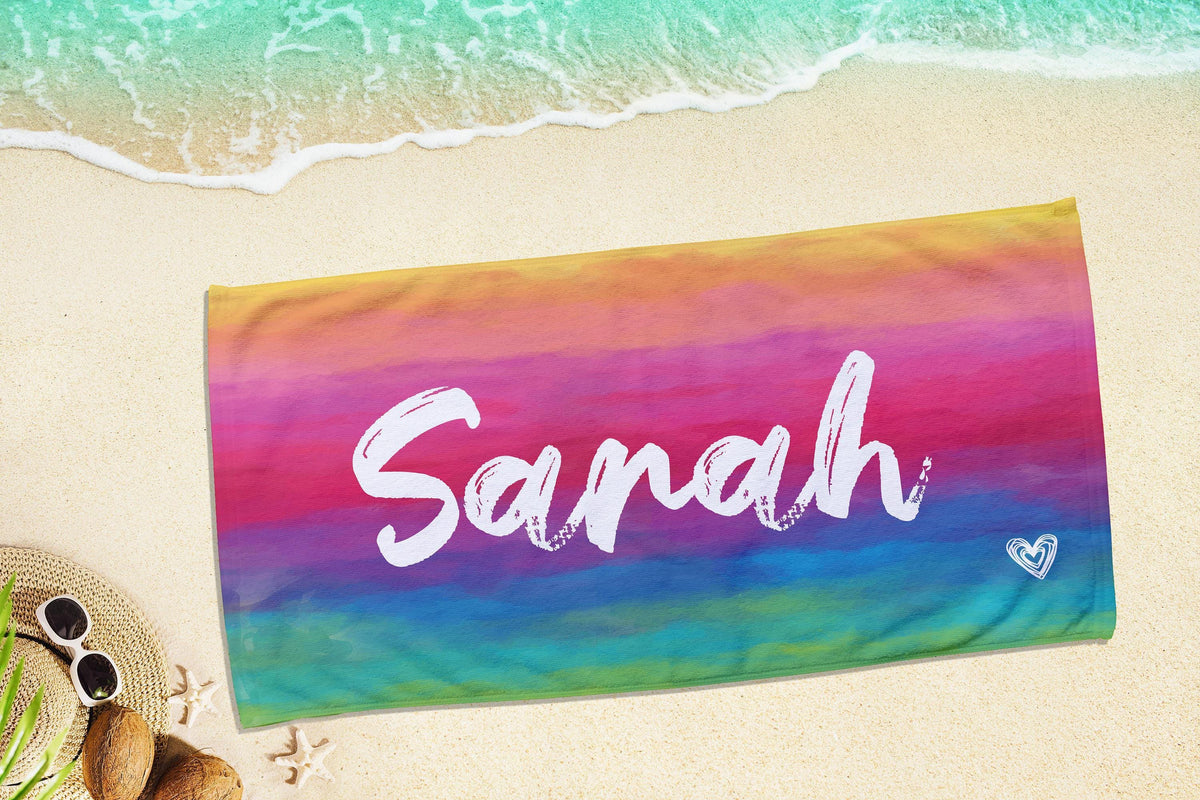 Personalized Tie Dye Beach Towel: Custom Name Pool Towel