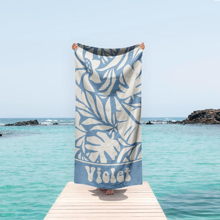 Personalized Retro Leaf Beach Towel: Custom Name, Geometric Pattern