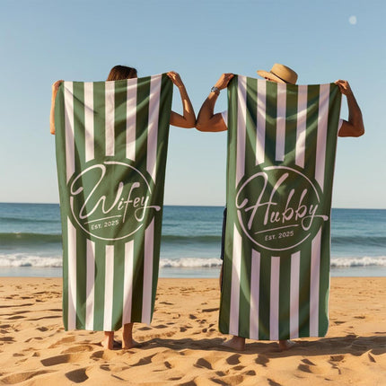 Personalized Wifey & Hubby est.2026 Beach Towel: Honeymoon Gift 1pcs