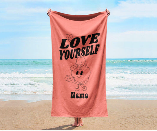 Personalized Retro Beach Towel: Groovy Flower Custom Name Towel