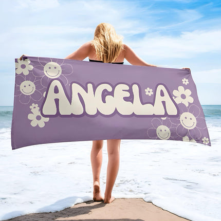 Personalized Groovy Flower Beach Towel: Custom Name Bath & Pool Towel