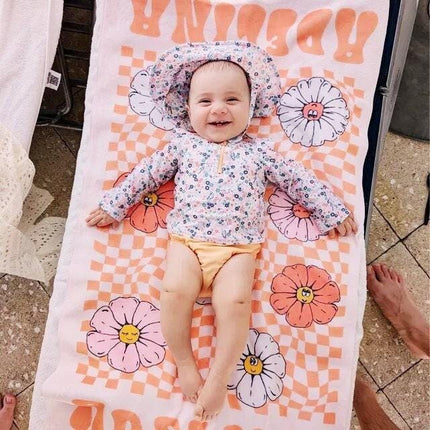 Personalized Retro Flower Beach Towel: Custom Name Bath & Pool Towel