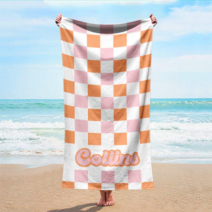 Checkerboard Personalized Beach Towel: Custom Name Bath Towel