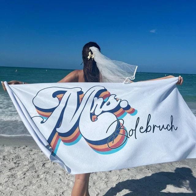 Personalized Beach Towel: Mr. & Mrs. Newlywed Gift