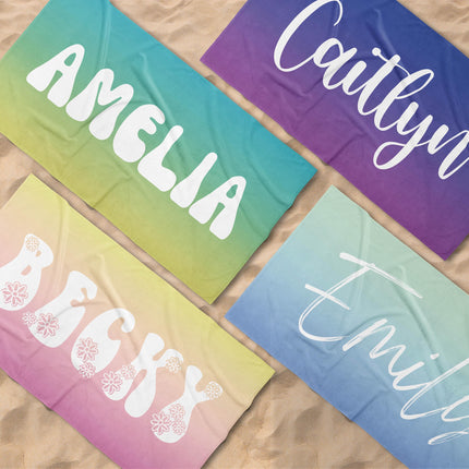 Personalized Rainbow Beach Towel: Custom Name, Soft Cotton Blend