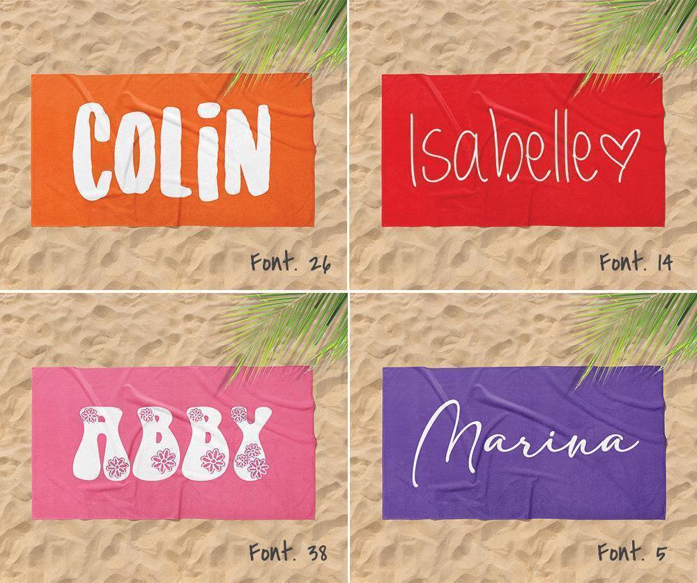 Personalized Beach Towel: Bold Font Custom Name, Vacation Gift