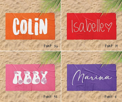 Personalized Beach Towel: Bold Font Custom Name, Vacation Gift