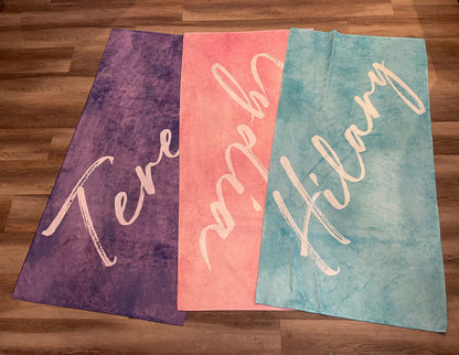 Personalized Watercolor Beach Towel: Custom Name Script - 30x60