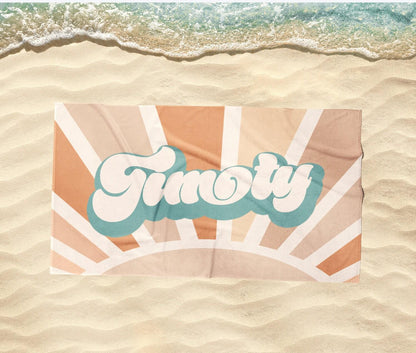 Groovy Retro Personalized Beach Towel: Custom Name Bath Towel