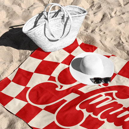 Personalized Retro Checker Beach Towel: Large Round Name Gift