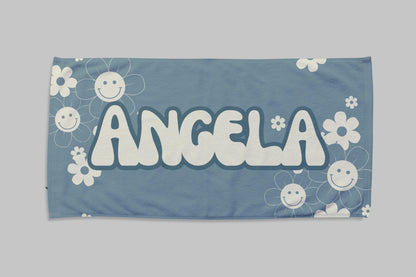 Personalized Groovy Flower Beach Towel: Custom Name Bath & Pool Towel