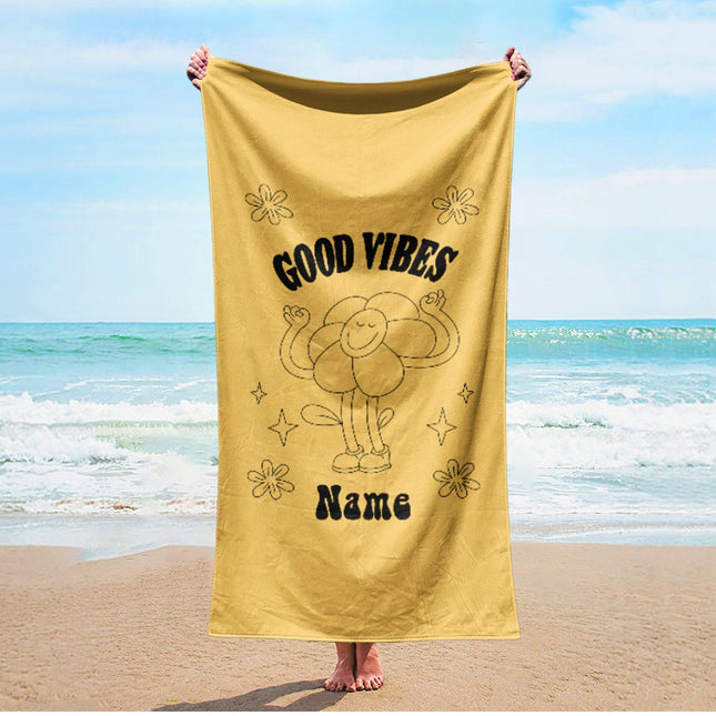 Personalized Retro Beach Towel: Groovy Flower Custom Name Towel