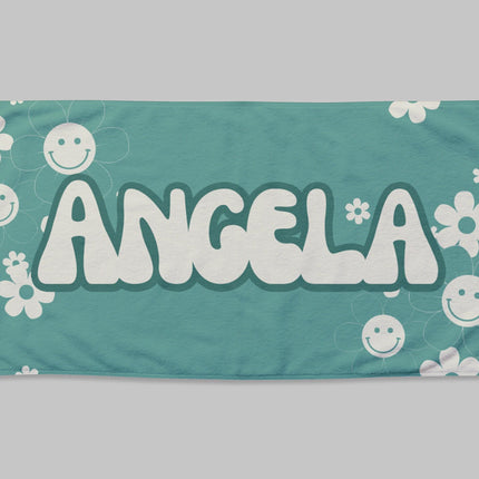 Personalized Groovy Flower Beach Towel: Custom Name Bath & Pool Towel