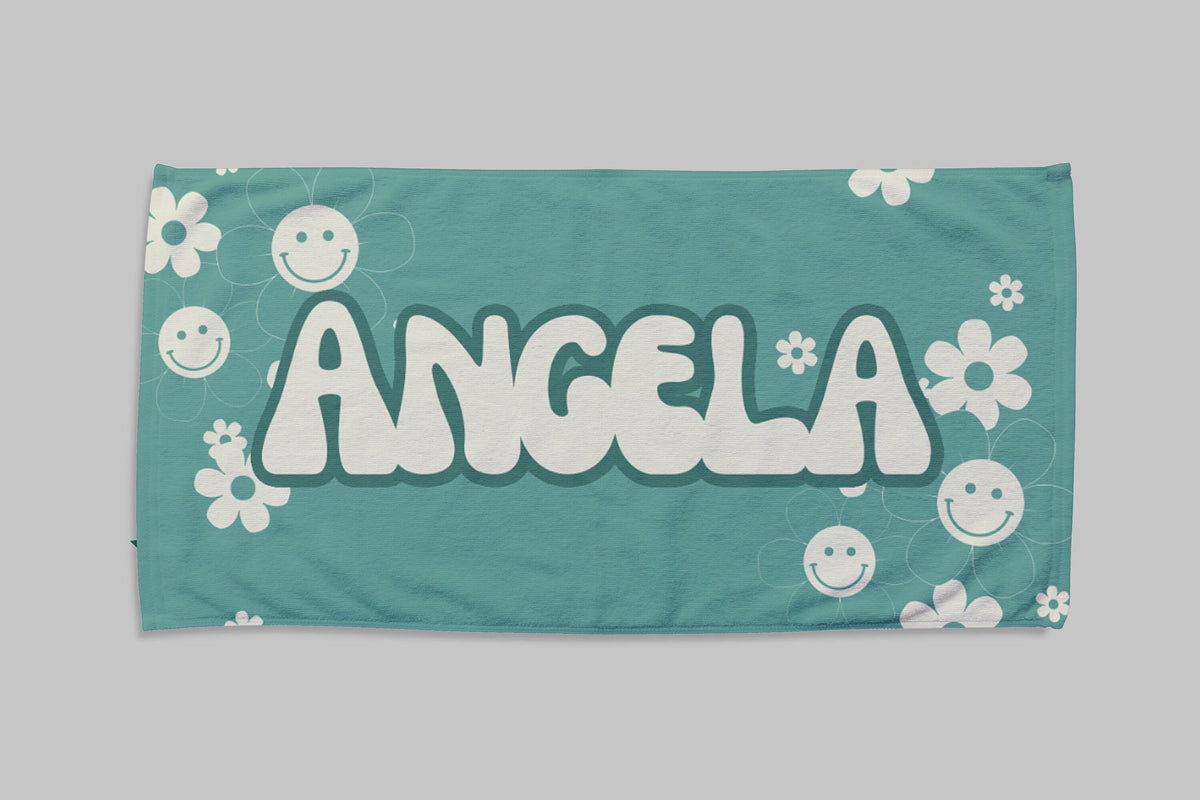 Personalized Groovy Flower Beach Towel: Custom Name Bath & Pool Towel