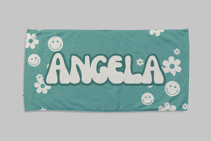 Personalized Groovy Flower Beach Towel: Custom Name Bath & Pool Towel