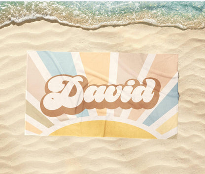 Groovy Retro Personalized Beach Towel: Custom Name Bath Towel