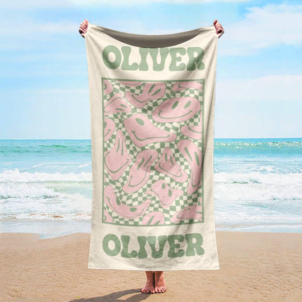 Personalized Retro Flower Beach Towel: Custom Name Bath & Pool Towel