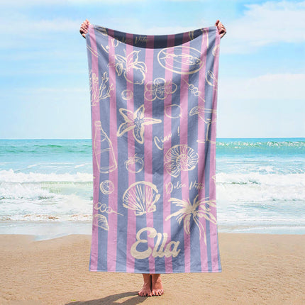 Retro Stripe Personalized Beach Towel: Vacation Gift