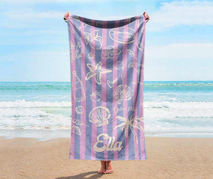 Retro Stripe Personalized Beach Towel: Vacation Gift
