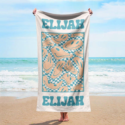 Personalized Retro Flower Beach Towel: Custom Name Bath & Pool Towel