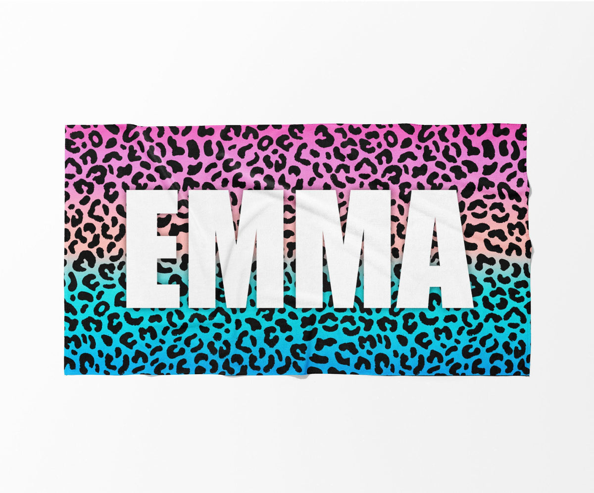 Personalized Animal Print Beach Towel: Custom Name Bath & Pool Towel
