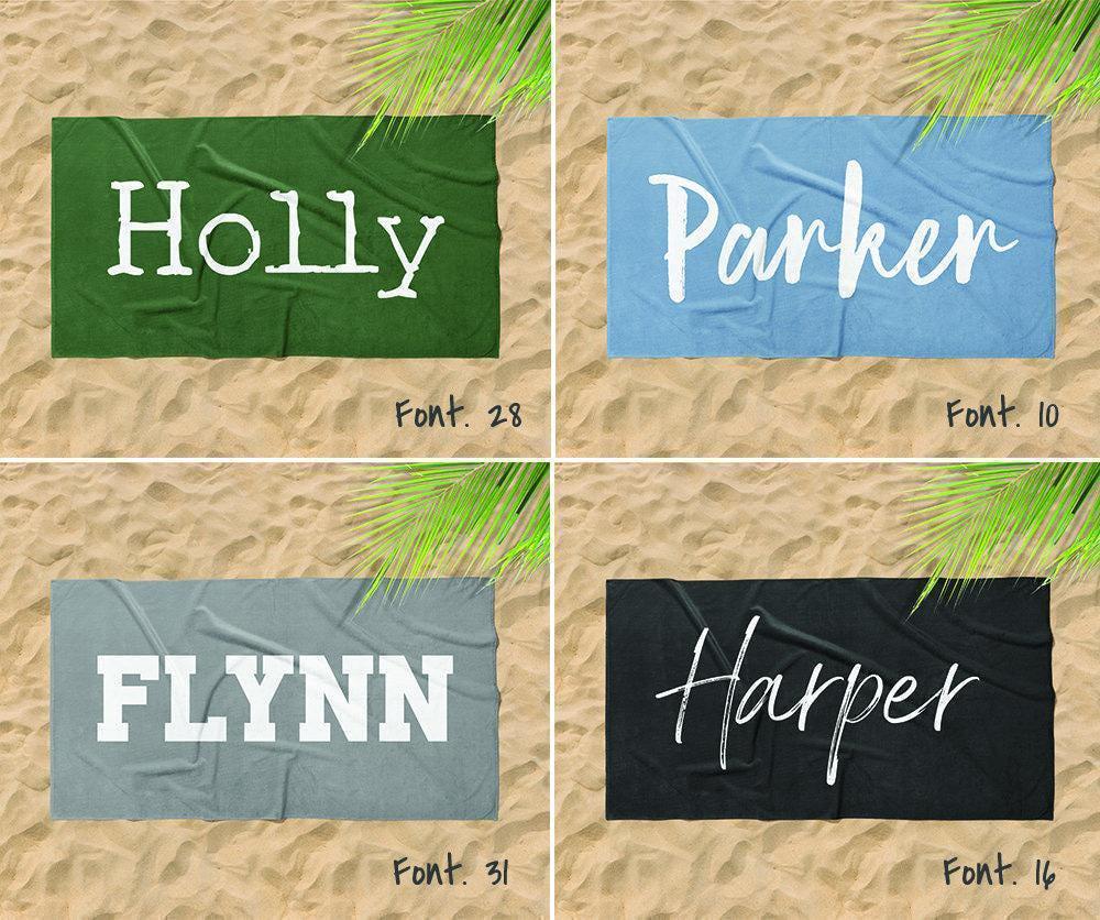 Personalized Beach Towel: Bold Font Custom Name, Vacation Gift