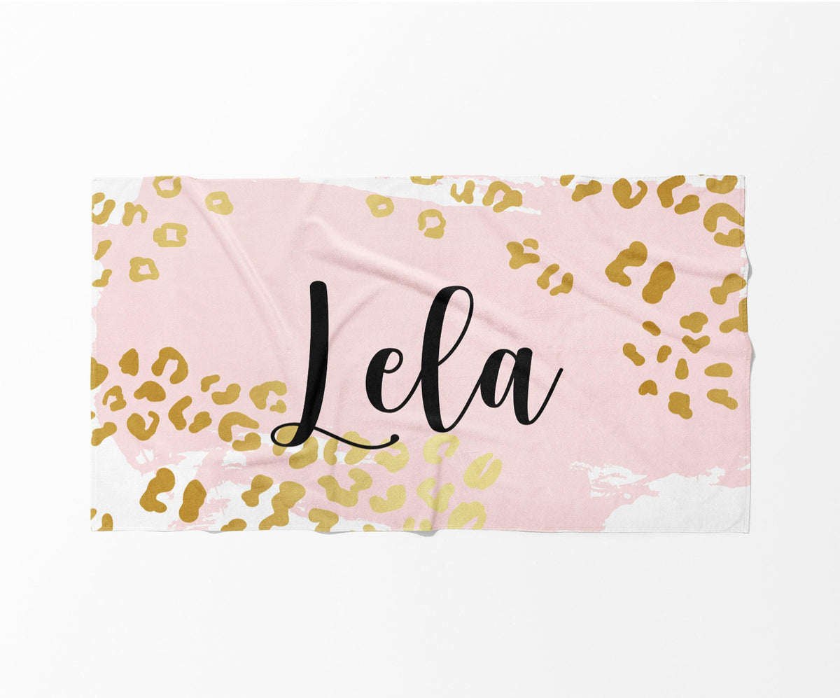 Personalized Animal Print Beach Towel: Custom Name Bath & Pool Towel