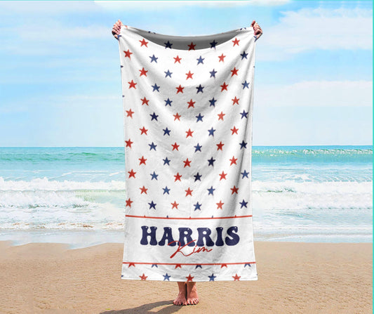 Personalized 4th of July Beach Towel: USA Patriotic Name Gift