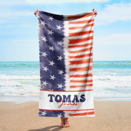 Personalized 4th of July Beach Towel: USA Patriotic Name Gift